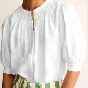 Boden Ada White Linen Top - NEW WITH TAGS! Size